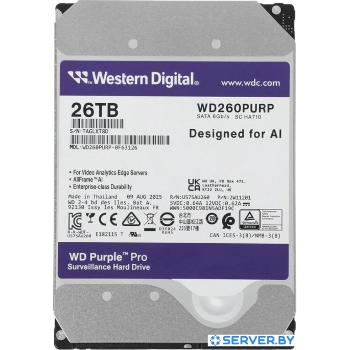 Жесткий диск WD Purple Pro 26TB WD260PURP. Фото1