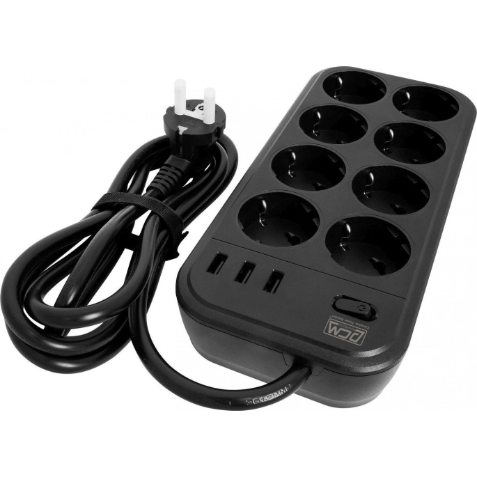 Сетевой фильтр Powercom SP-08 USB03AB (1.8 м, 8 розеток, черный). Фото3