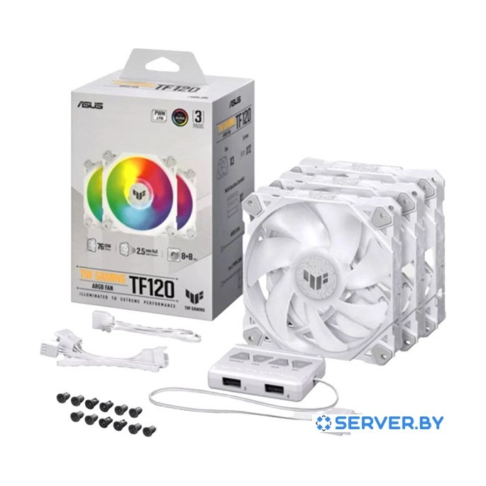 Набор вентиляторов с контроллером ASUS TUF Gaming TF120 ARGB Triple Fan Kit White Edition. Фото1