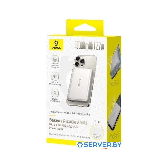Внешний аккумулятор Baseus PicoGo AM41 Ultra-Slim Qi2 Magnetic Power Bank 10000mAh (титановый). Фото6