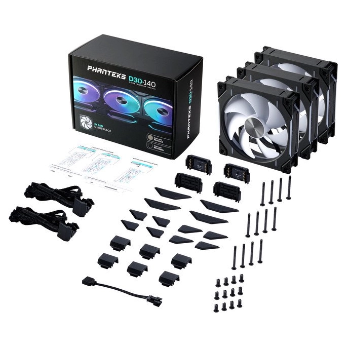 Набор вентиляторов Phanteks D30-140 D-RGB Regular Black Triple PH-F140D30_DRGB_PWM_BK01_3P. Фото1