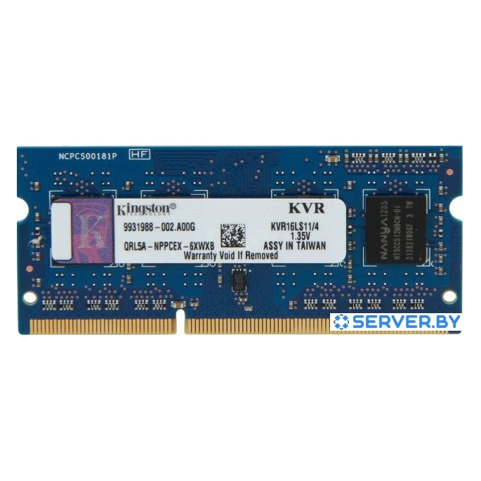 Оперативная память Kingston ValueRAM 4GB DDR3 SO-DIMM PC3-12800 (KVR16LS11/4). Фото 1