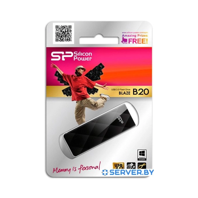 USB Flash Silicon-Power Blaze B20 Black 128GB (SP128GBUF3B20V1K). Фото3