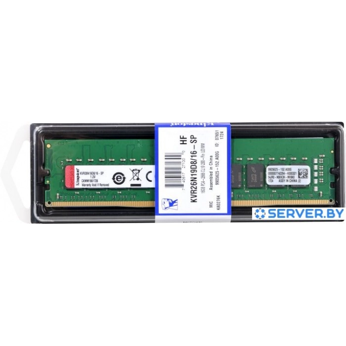 Оперативная память Kingston ValueRAM 16GB DDR4 PC4-21300 KVR26N19D8/16. Фото 3