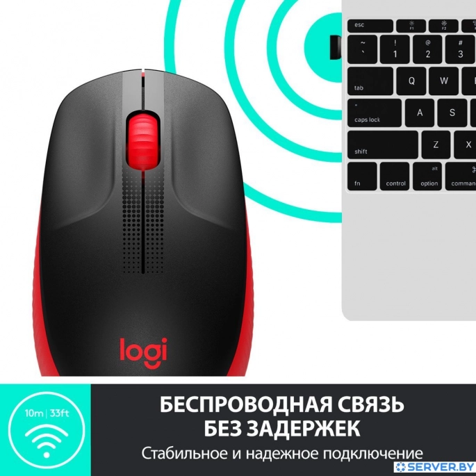 Мышь Logitech M190 (черный/красный). Фото 3